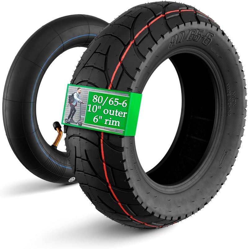 V TOWER 80/65-6 Scooter Tire Tube for All Seasons - 10x3" Electric Scooter Tires Replacement with Rugged Tread - Weather, Abrasion & Puncture Resistant 80/65-6 Tire For a Smooth, Quiet Ride on Any Terrain - Image 1